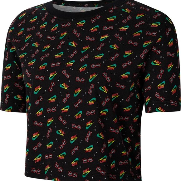 NIKE Women's Cotton Printed rainbow Cropped T-Shirt - Picture 1 of 4